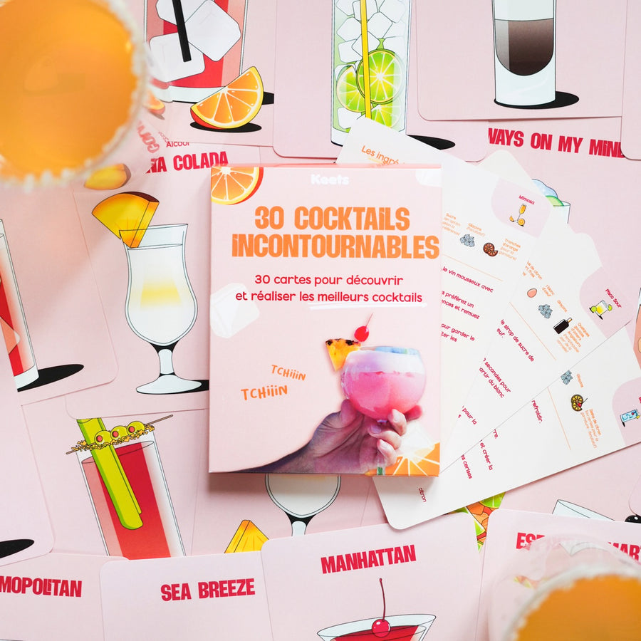 30 cartes de recettes de cocktails avec illustrations colorées