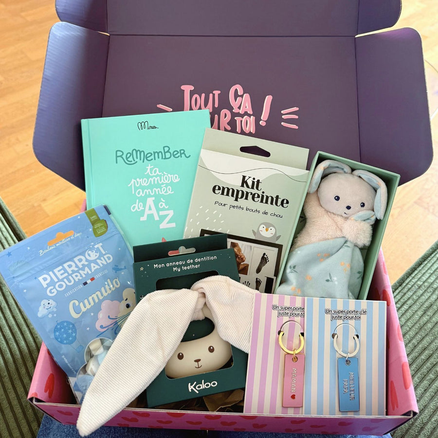 Coffret de naissance maxi avec prénom brodé sur le couvercle
