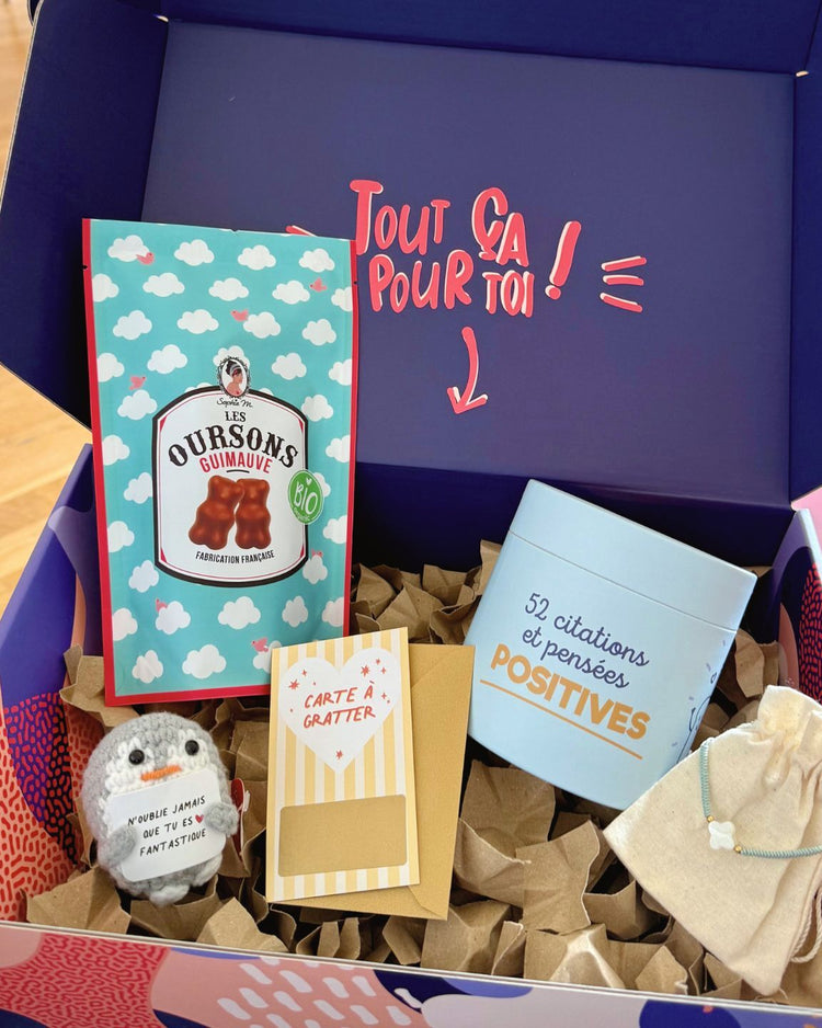 Coffret remonte moral avec chocolats et messages inspirants