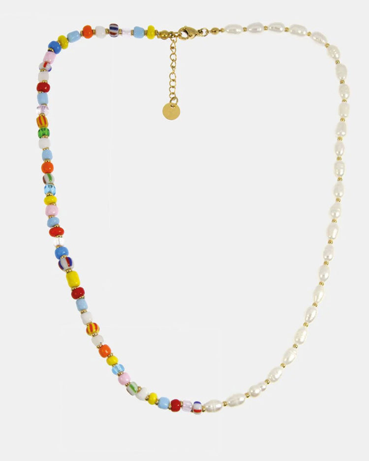 Collier Fantasia avec perles d'eau douce et verre coloré
