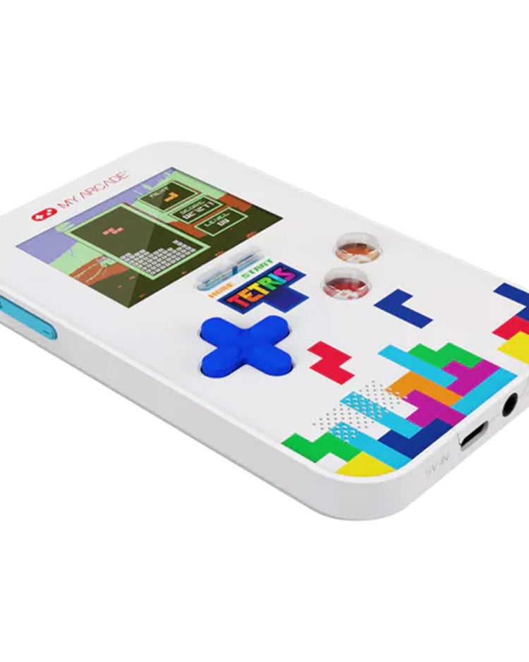 Console de poche Tetris vue de côté avec écran rétro