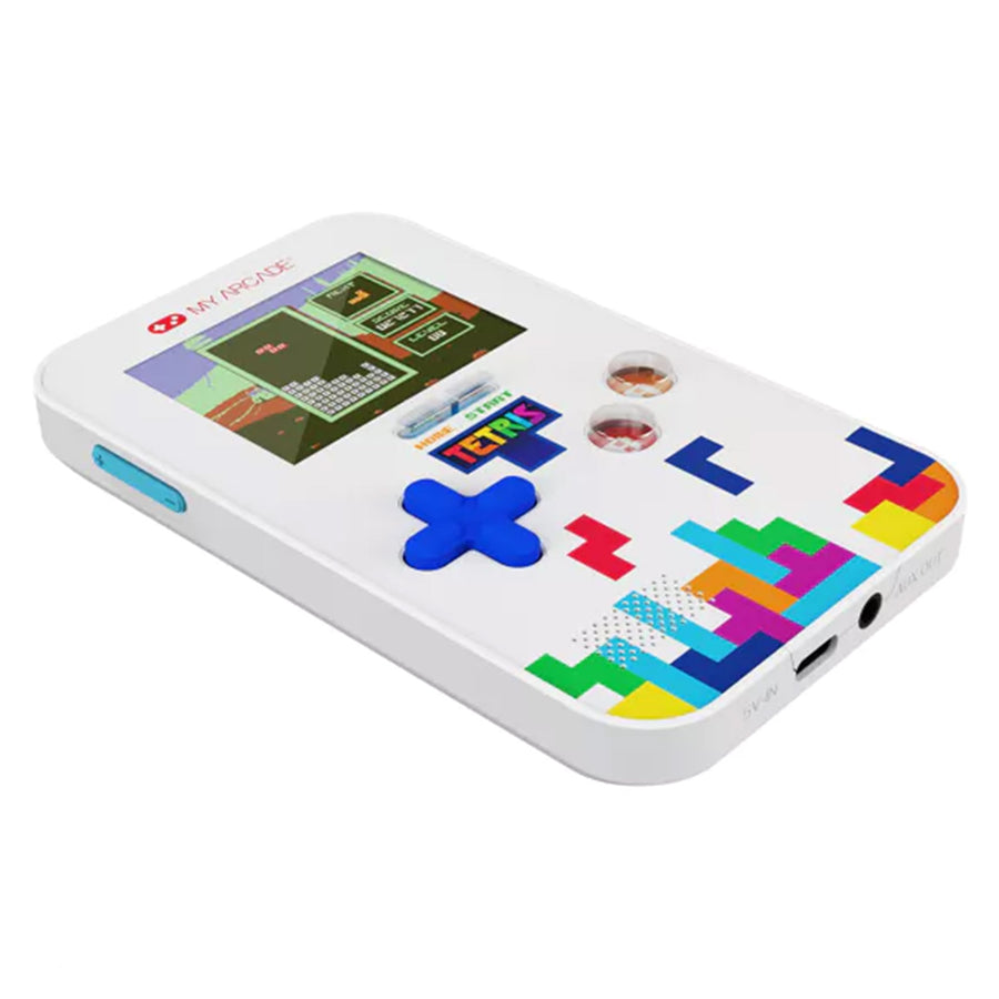 Console de poche Tetris vue de côté avec écran rétro