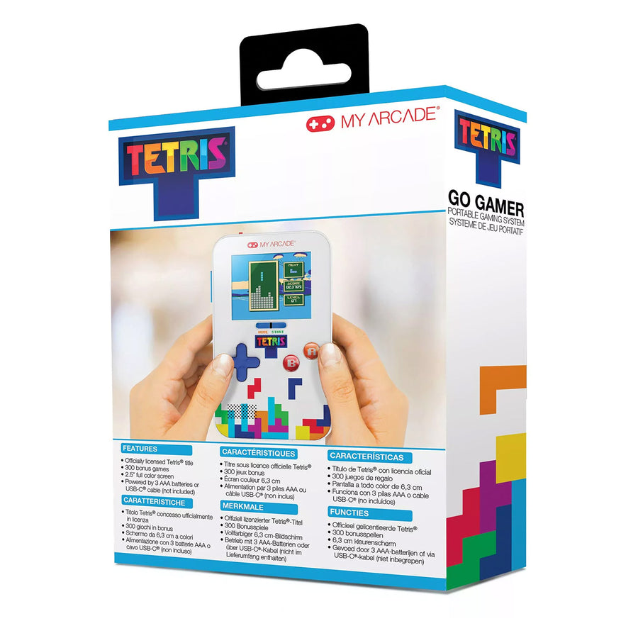 Console de poche Tetris avec écran rétro et boutons colorés