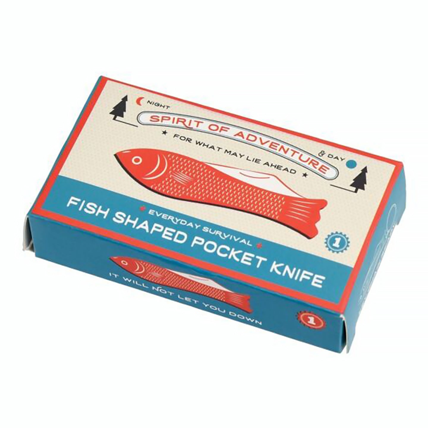 Porte-clés en forme de poisson avec lame visible et texture métallique.