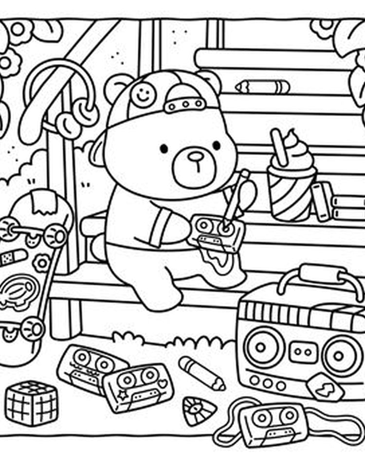 Livre de coloriage sur fond blanc, motifs des années 90
