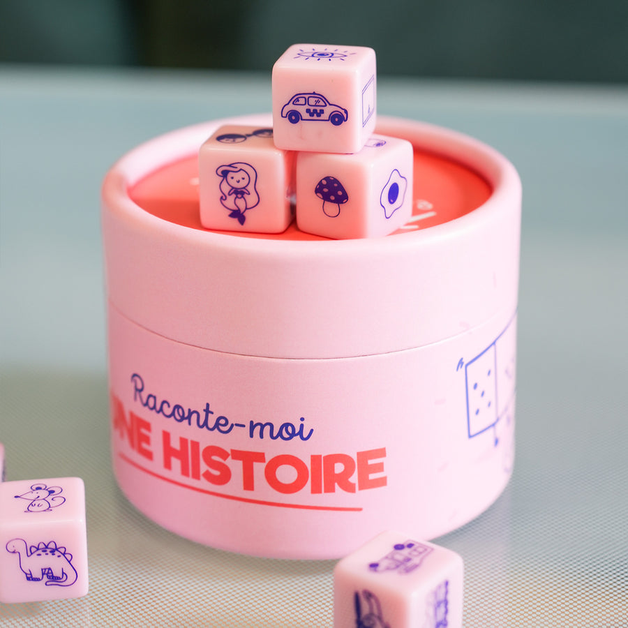 Dés colorés avec illustrations pour raconter des histoires
