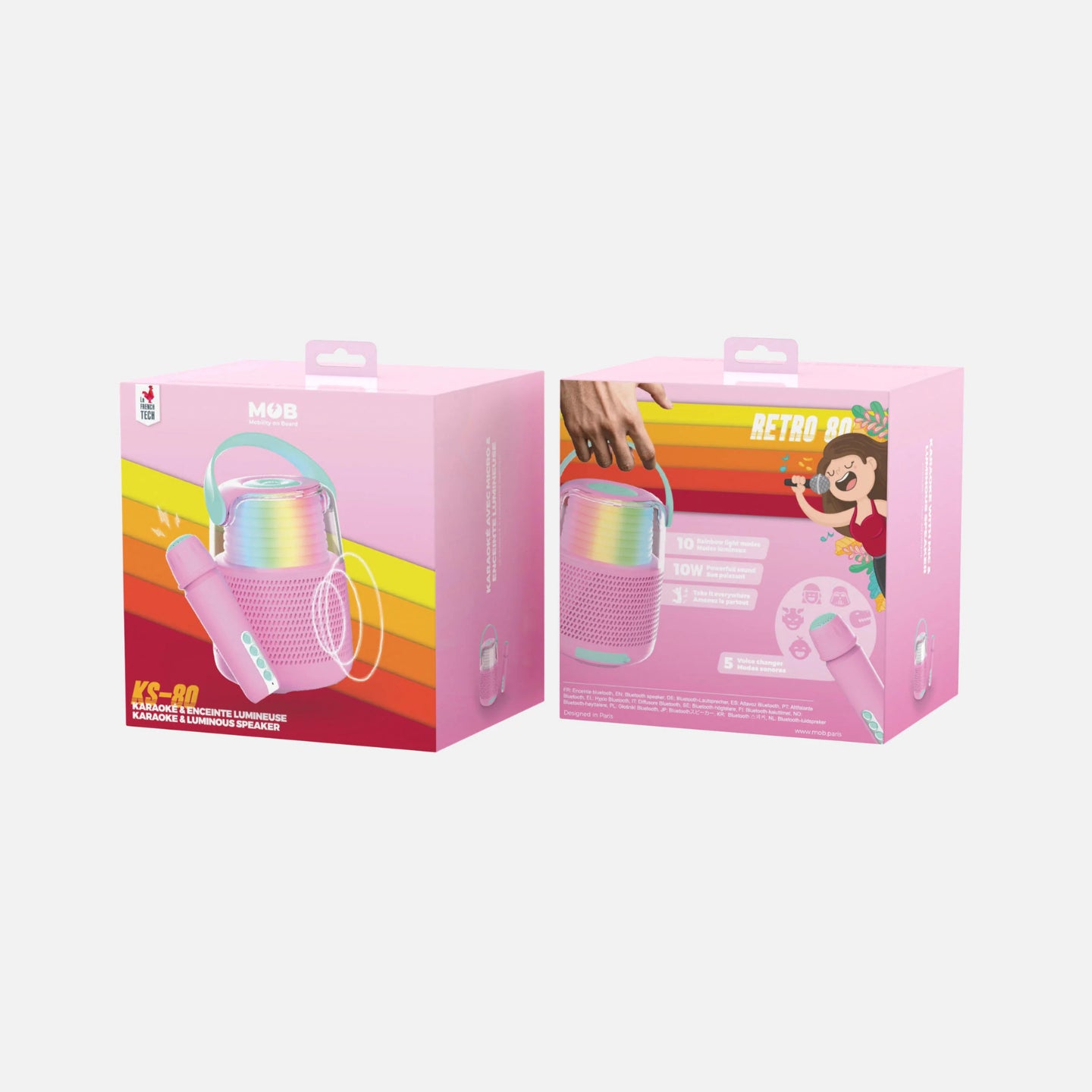 Enceinte Bluetooth lumineuse avec micro sans fil, vue de face