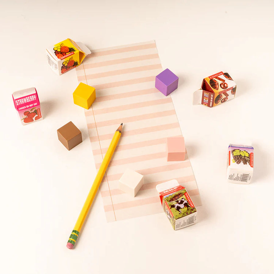 Gommes parfumées en forme de brique de lait, couleurs vives