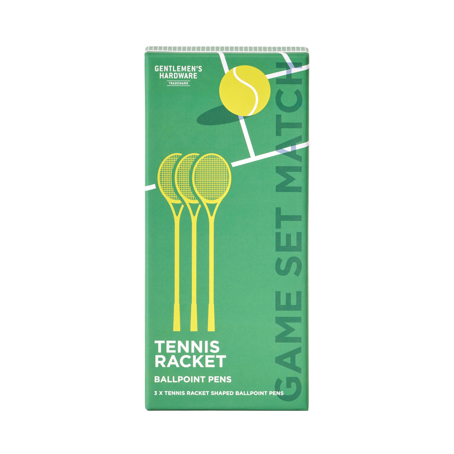 Set de 3 stylos en forme de raquette de tennis, vue de dessus