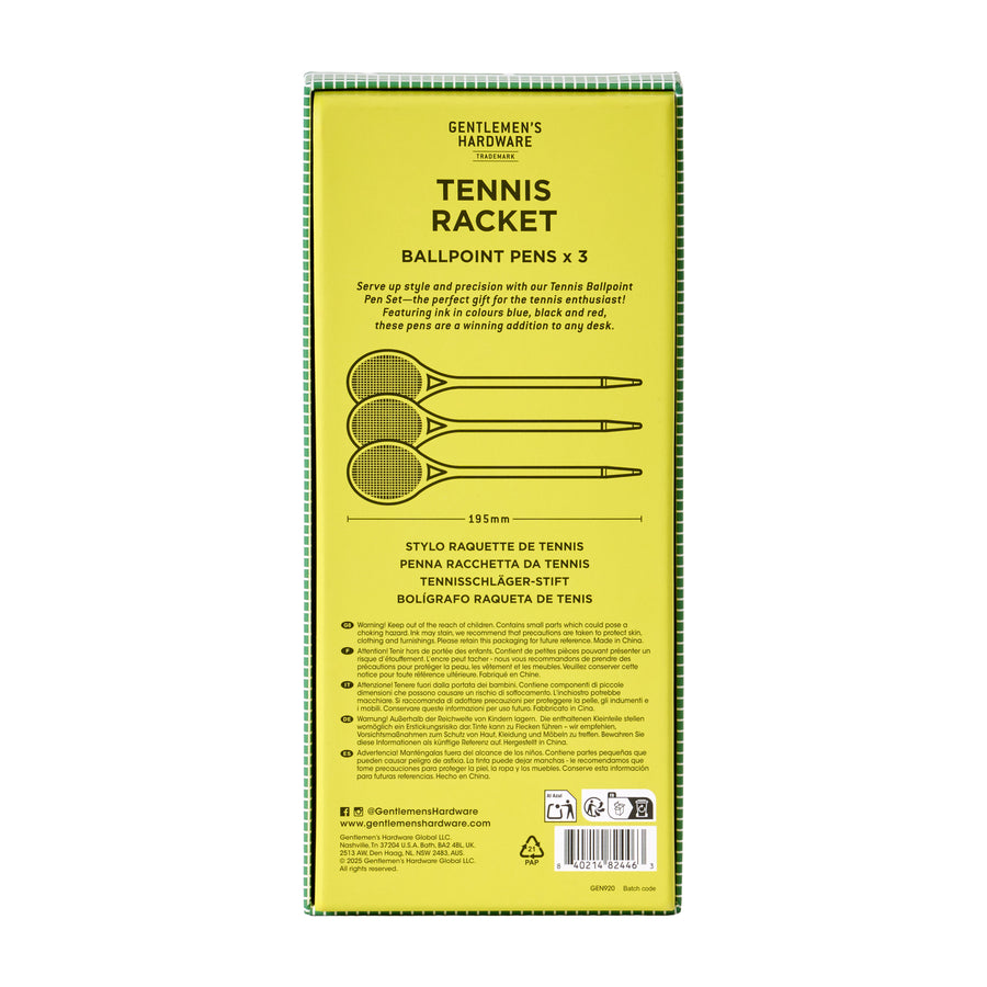 Set de 3 stylos raquette de tennis sur fond clair