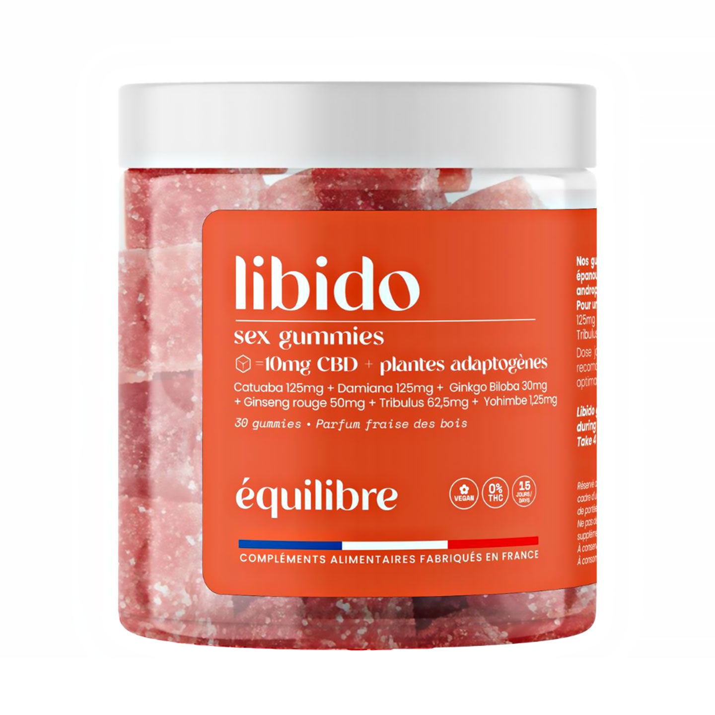 Gummies au CBD fraise des bois, texture gélifiée et colorée.
