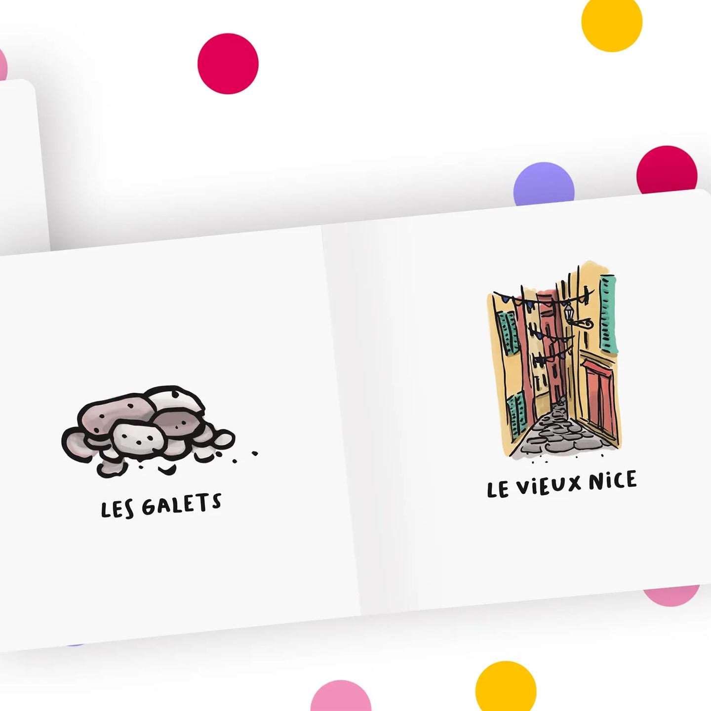 Illustration colorée de la ville de Nice dans un imagier pour enfants.