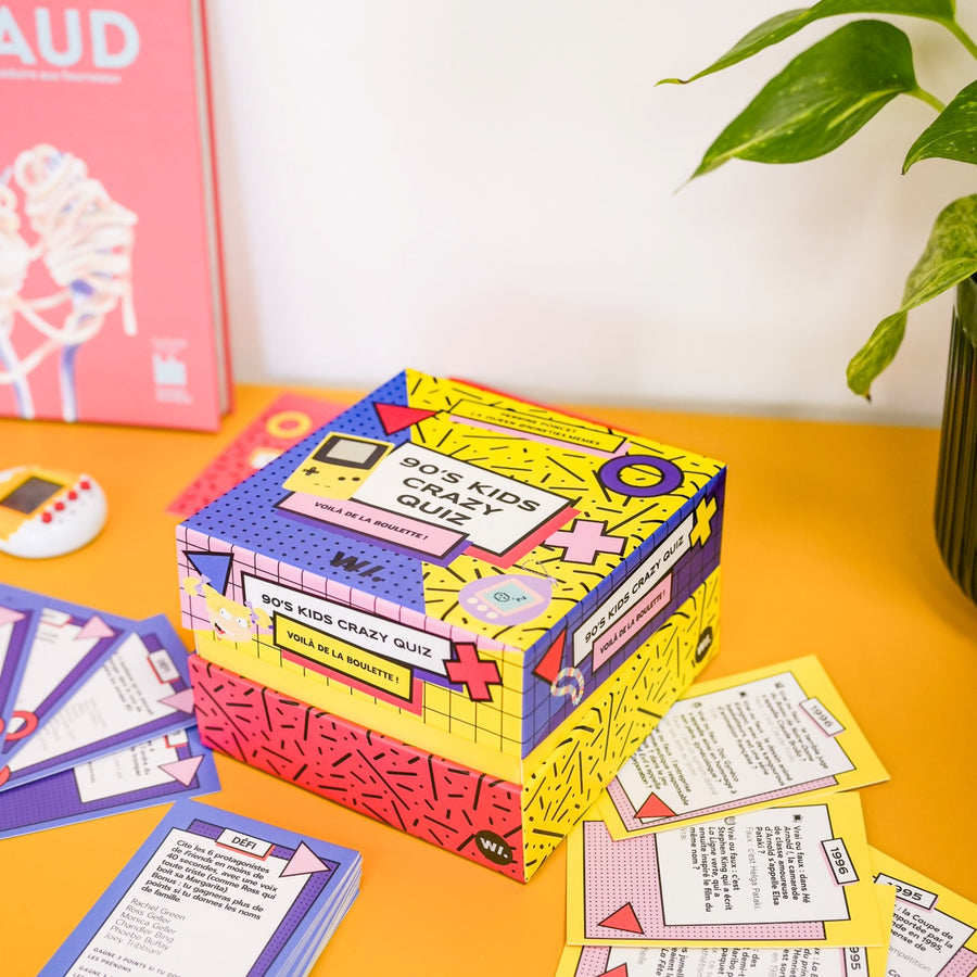 Boîte du jeu Crazy Quiz avec design rétro des années 90