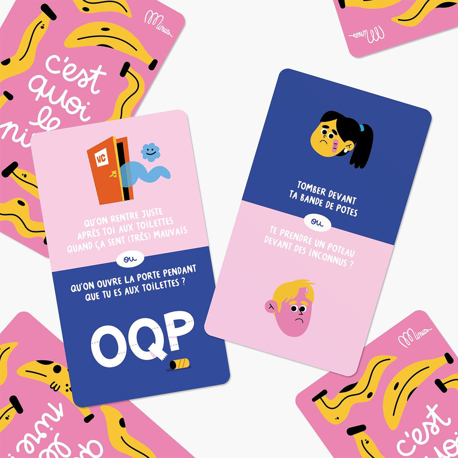 Boîte du jeu de débats avec illustrations colorées et amusantes.