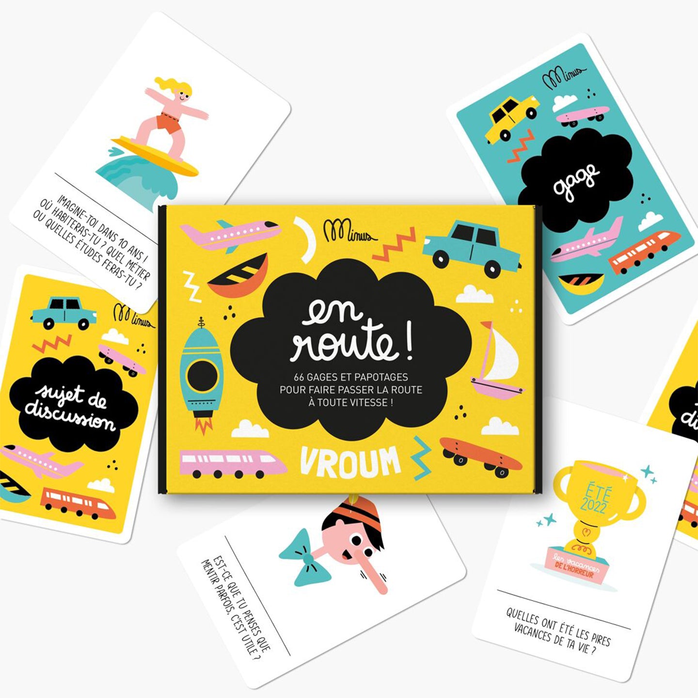 Boîte du jeu 'En route!' avec illustrations colorées.