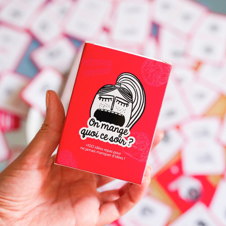 Cartes de jeu avec illustrations colorées sur le thème du dîner.