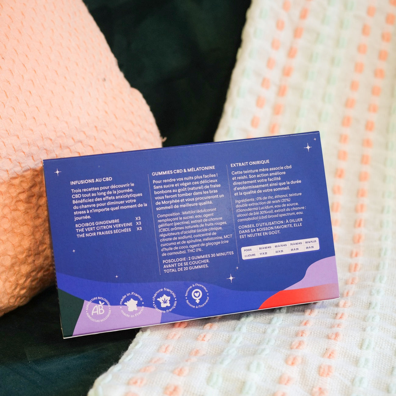 Coffret CBD Mieux Dormir avec bonbons relaxants en gros plan