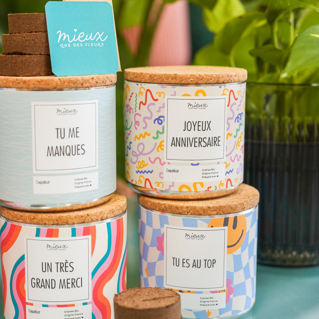 Kit à planter avec message et palet déshydraté visible