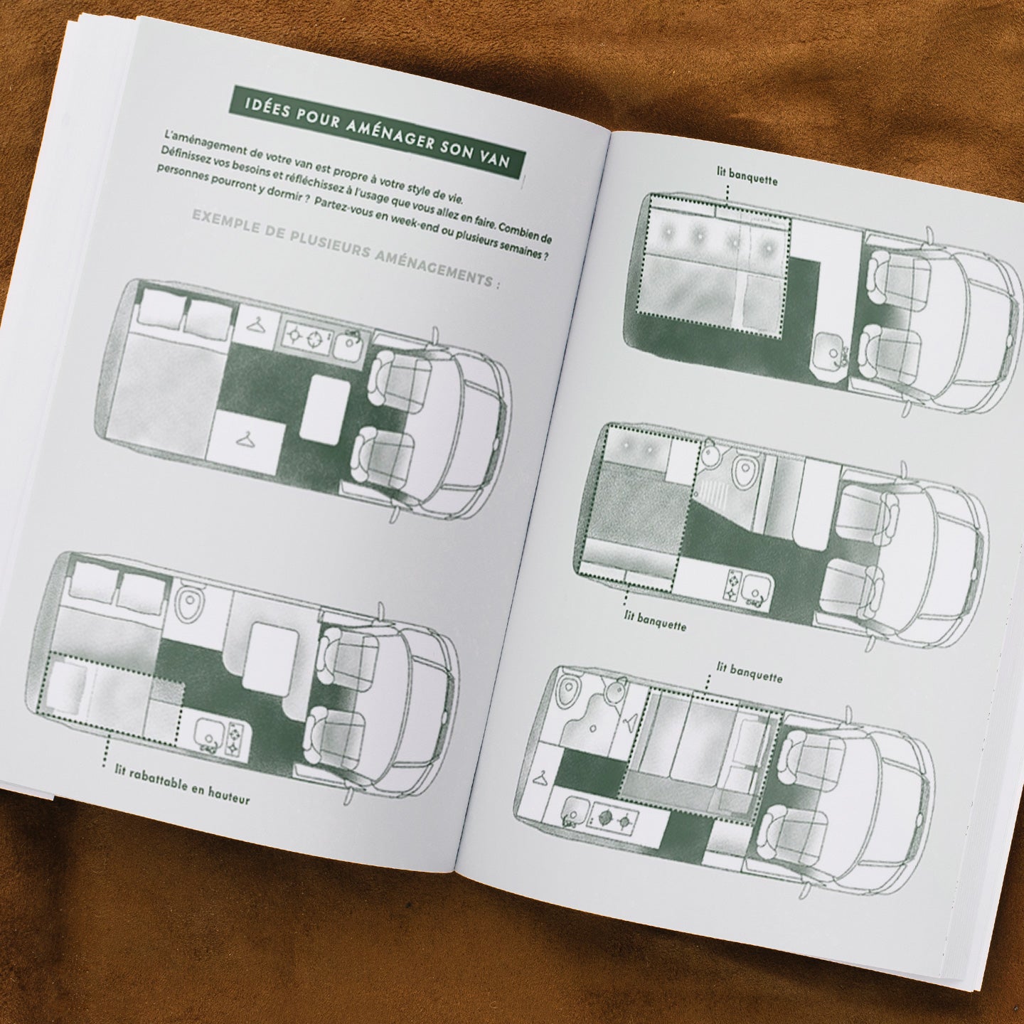 Carnet Van Life ouvert, pages blanches et couverture illustrée
