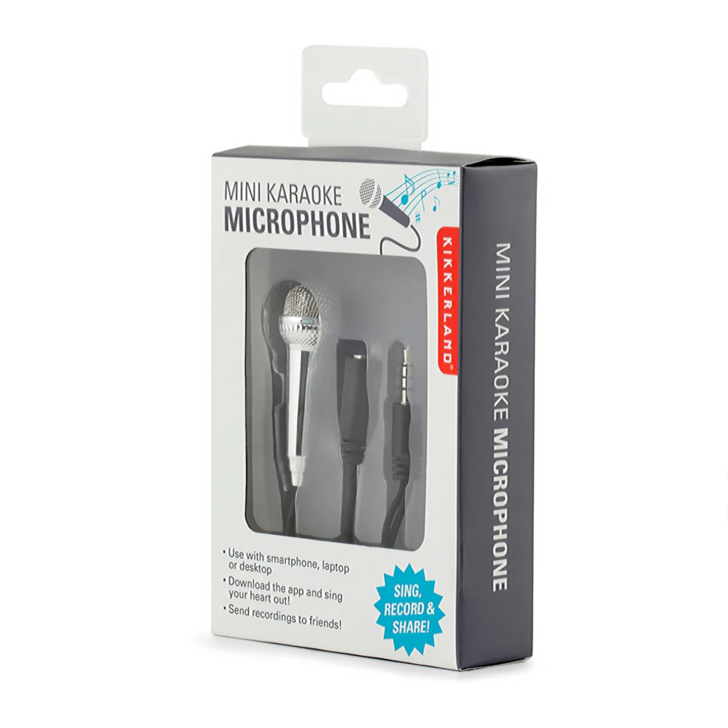 Mini microphone portable avec grille dorée et design compact.