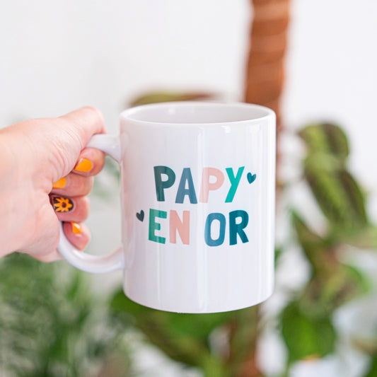 Mug 'Papy en Or' avec motif doré sur fond blanc
