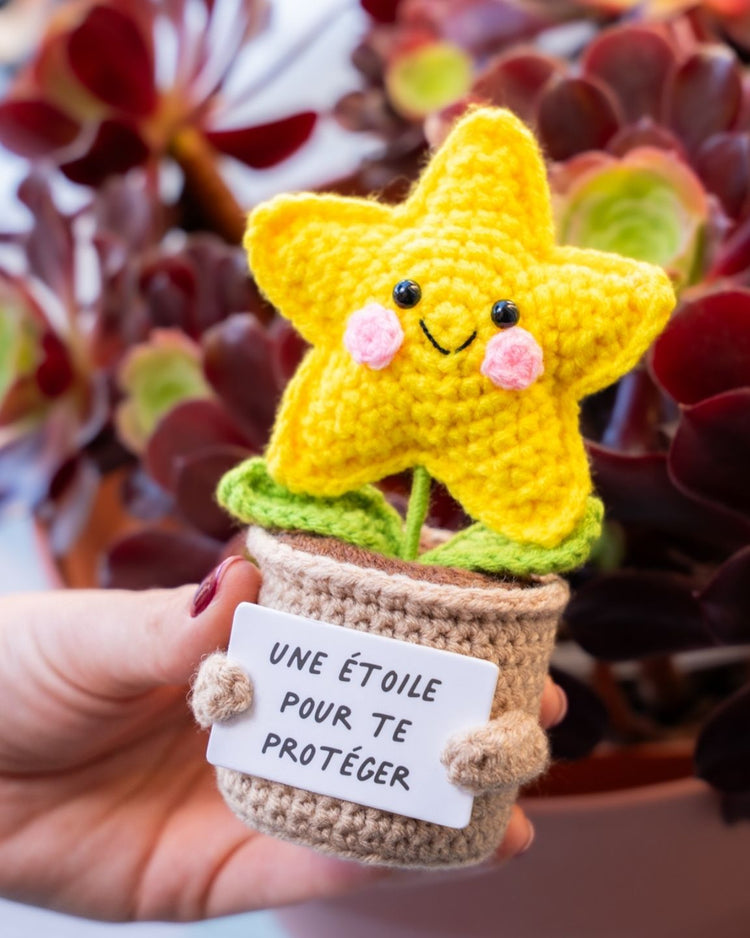 Peluche étoile douce avec message réconfortant en gros plan