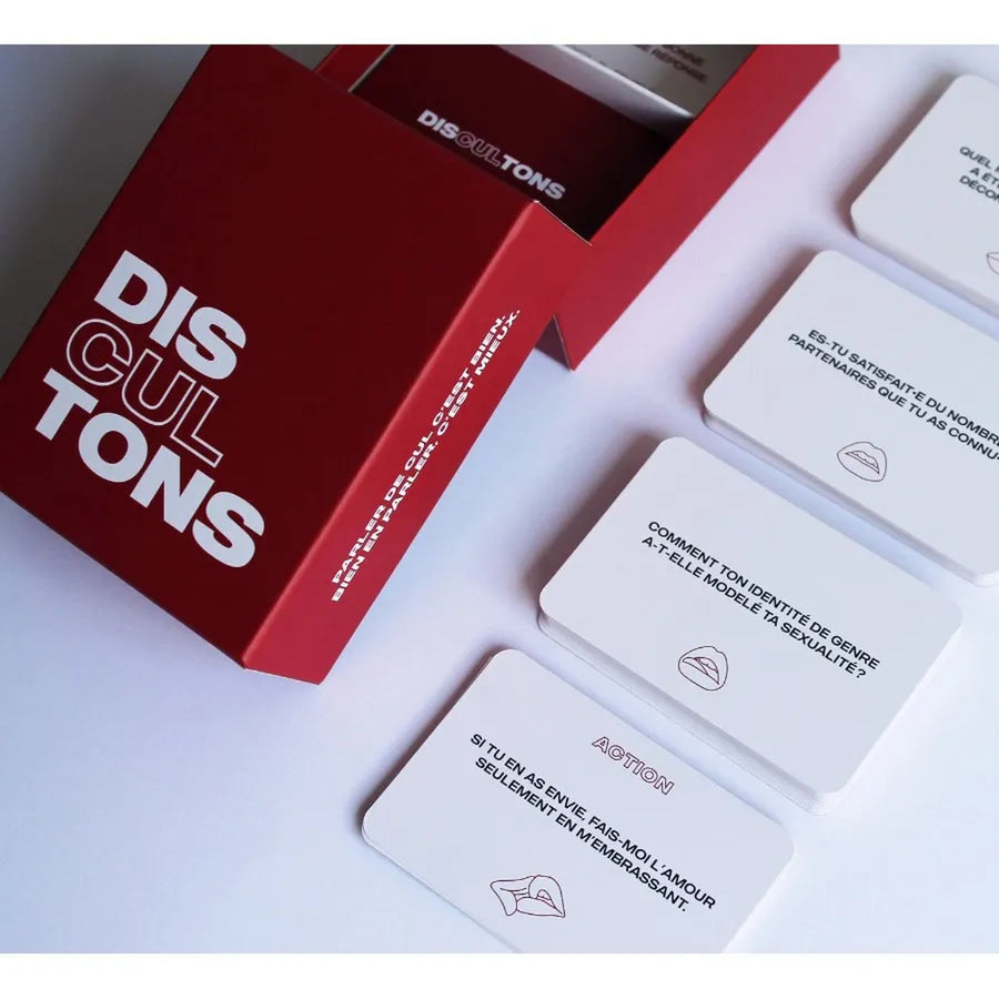 Boîte de jeu Discultons avec illustrations colorées sur le dessus