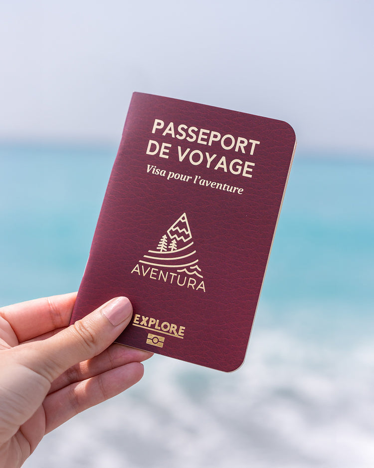 Passeport de voyage ouvert avec des pages colorées.