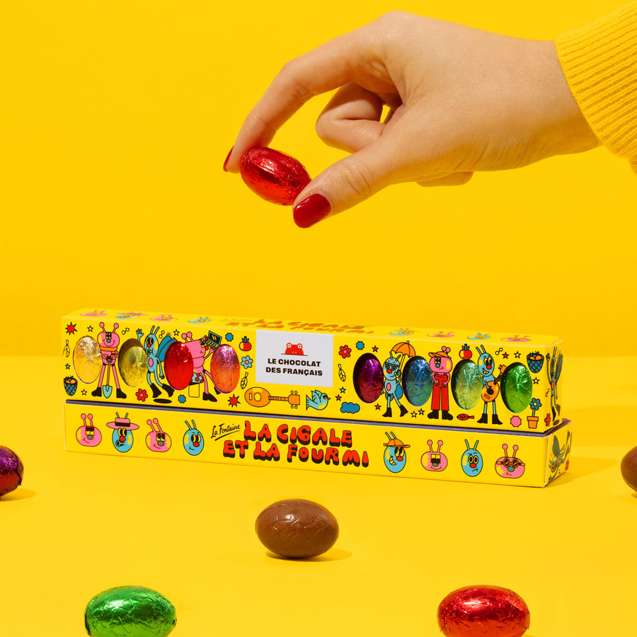 Dix œufs en chocolat avec un effet de perspective