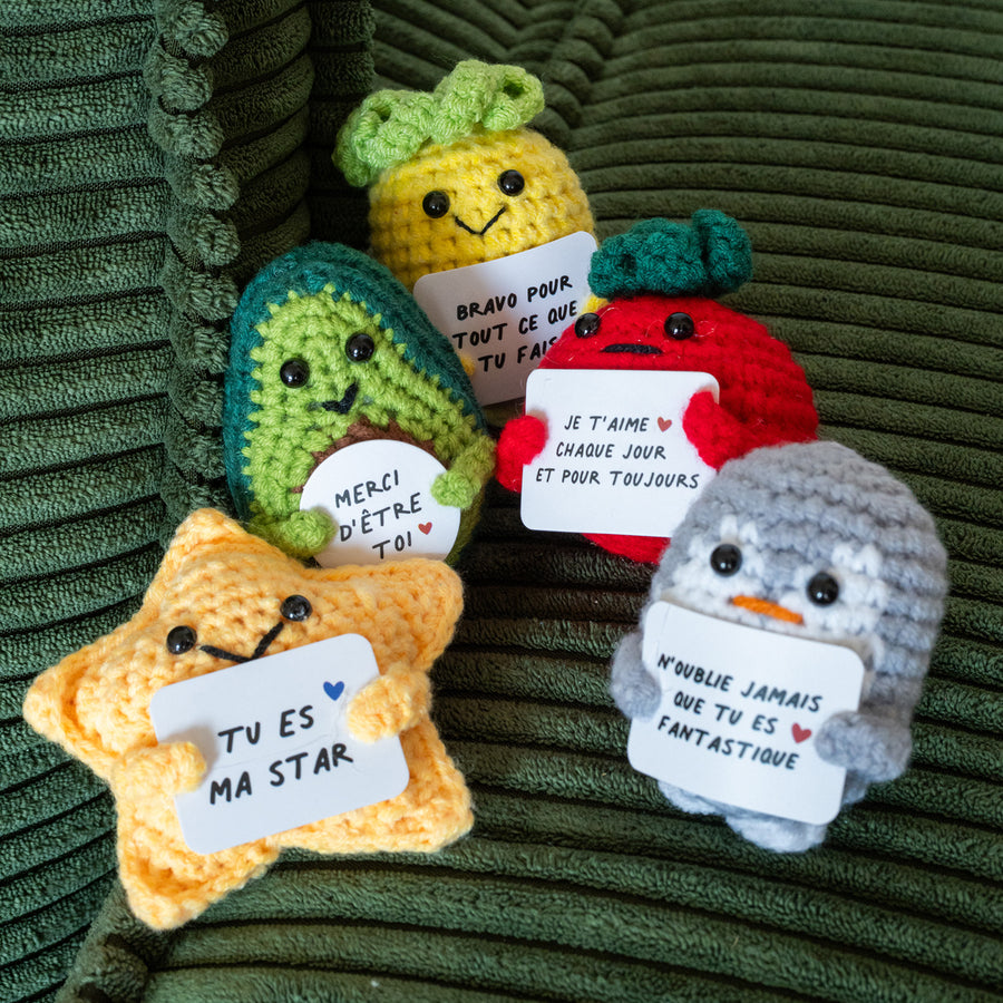 Étoile en crochet avec pancarte, vue de face