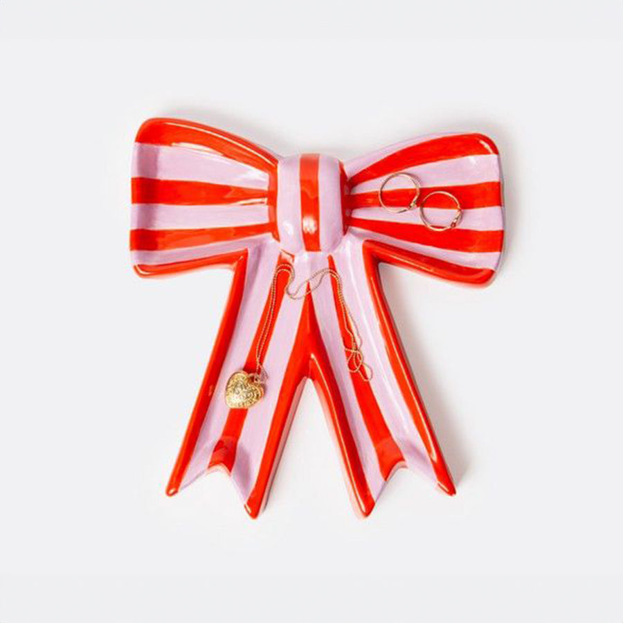 Vide poche en céramique rose avec motif nœud élégant