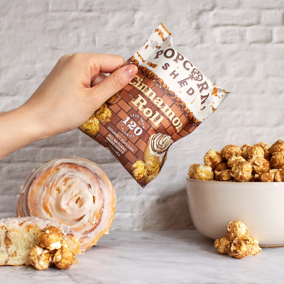 Popcorn au goût de cinnamon roll, en sachet individuel