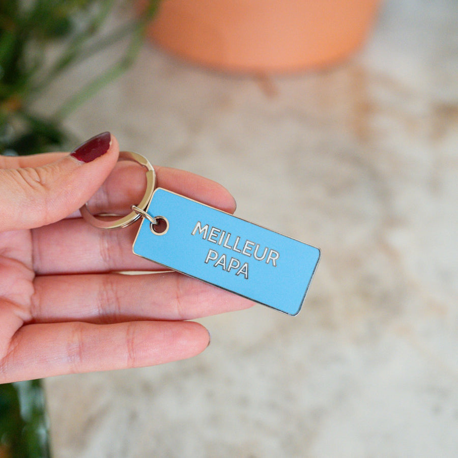 Porte-clés 'Meilleur Papa' avec inscription en relief