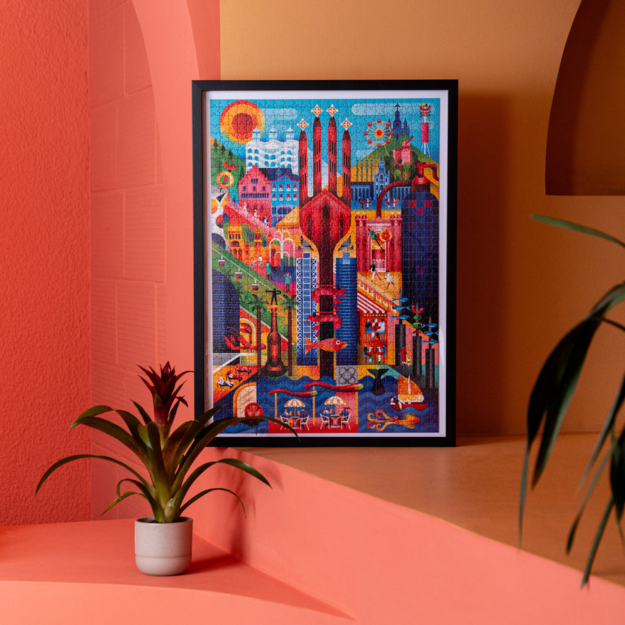 Puzzle de Barcelone avec motifs architecturaux colorés