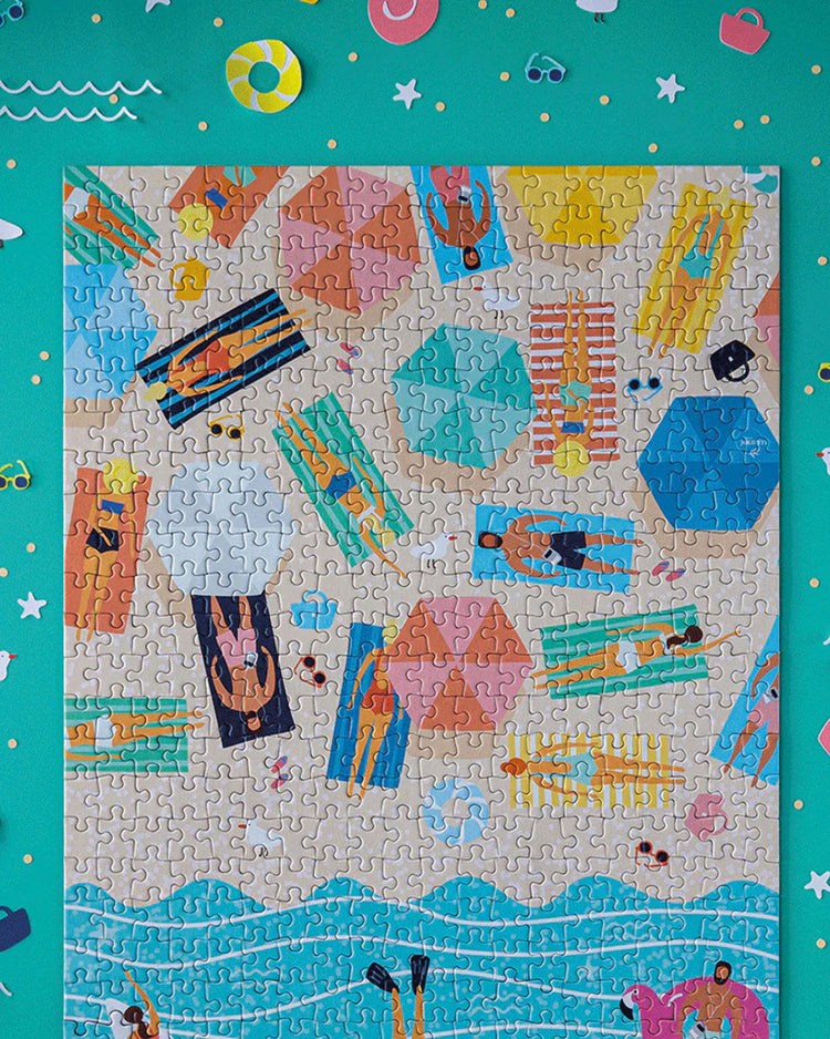 Puzzle de 500 pièces sur le thème estival, vue en plongée.