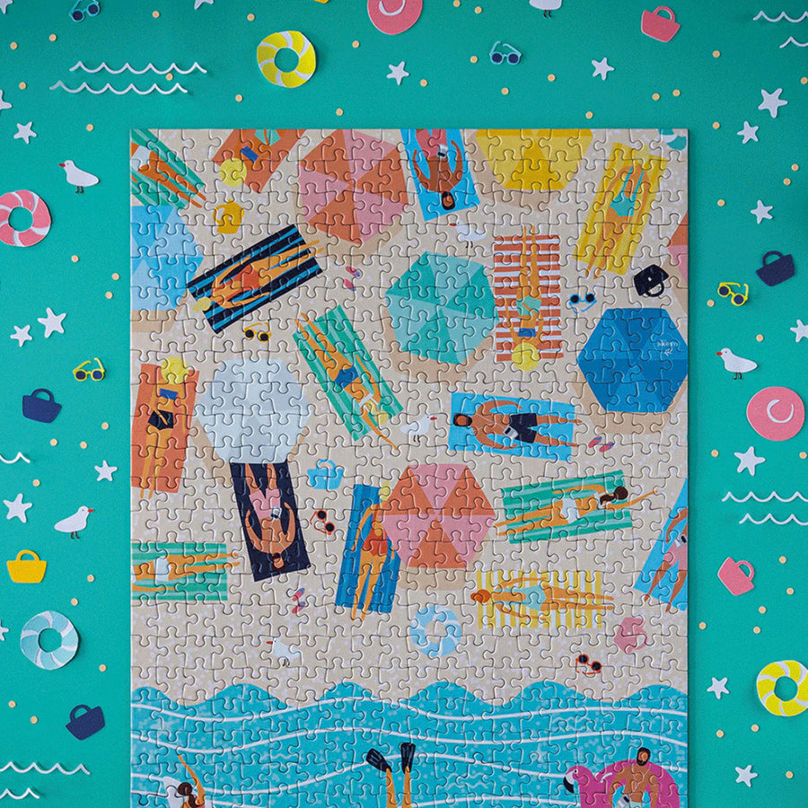 Puzzle de 500 pièces sur le thème estival, vue en plongée.