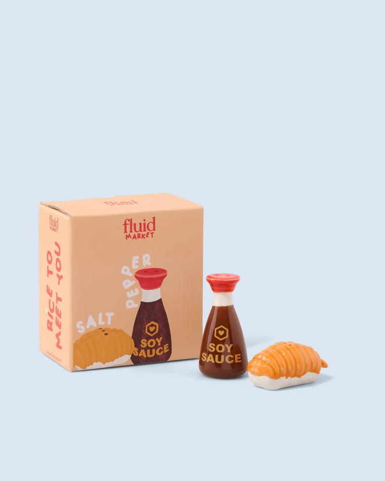Salière et poivrière en céramique avec motif sauce soja