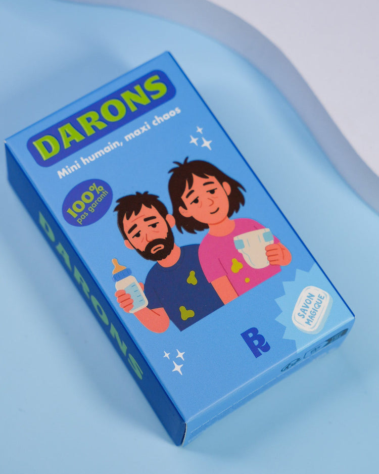 Savon humoristique pour parents, design coloré et ludique