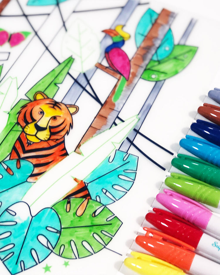 Set de table en silicone Jungle avec motifs animaliers colorés