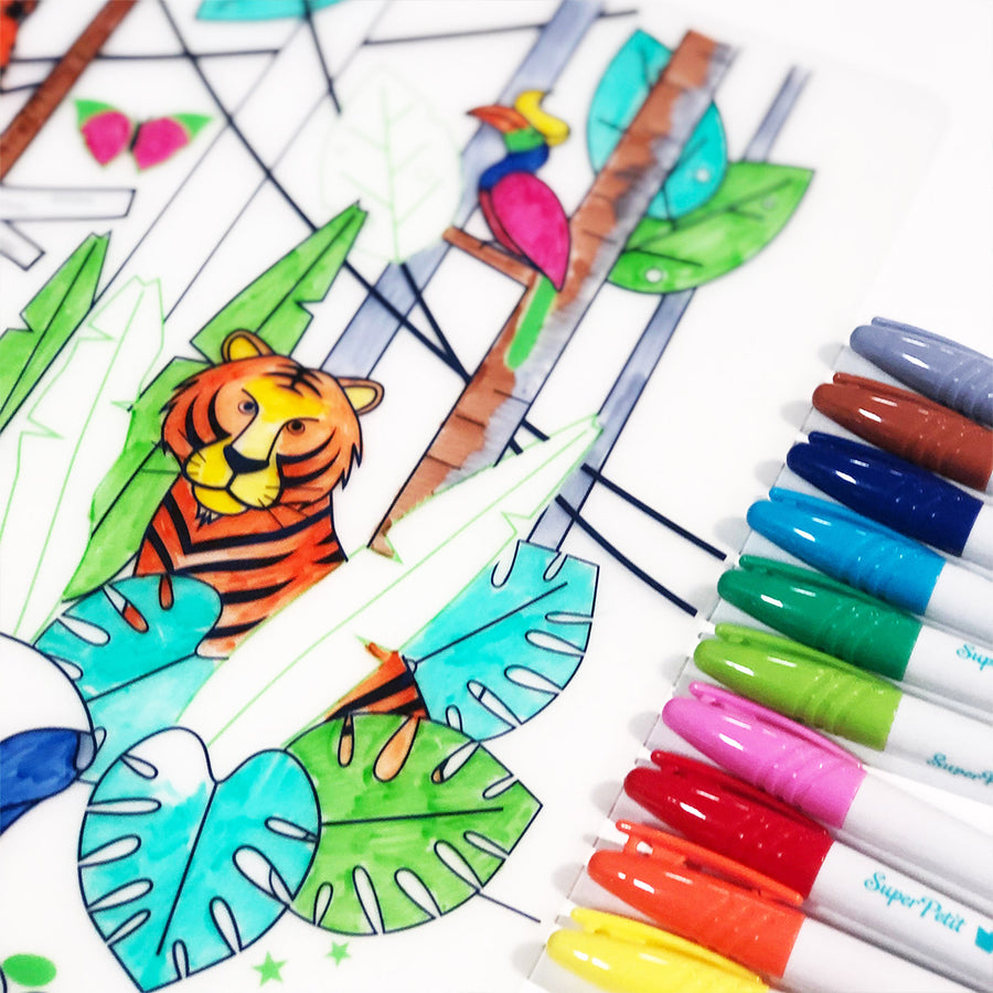 Set de table en silicone Jungle avec motifs animaliers colorés