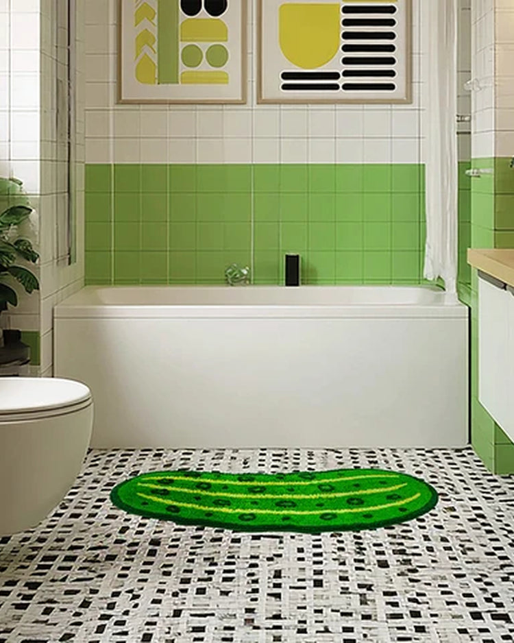 Tapis de bain en forme de cornichon, texture douce et amusante
