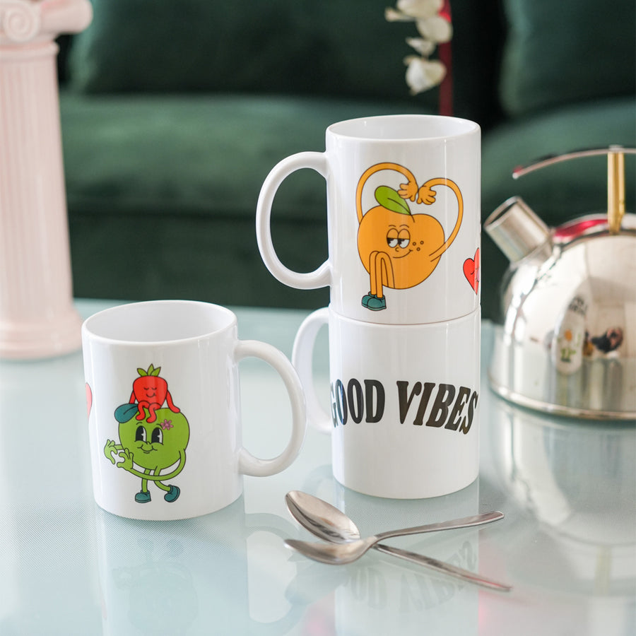 Mug à message avec illustration vintage et anse dorée