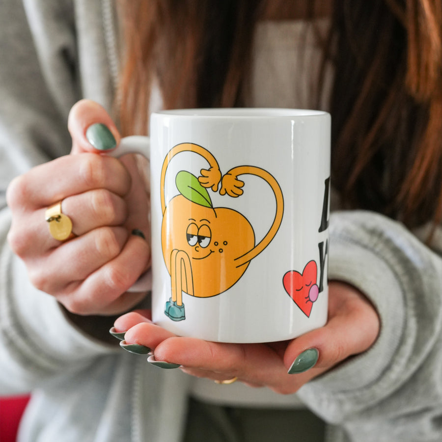 Mug à message avec illustration vintage et anse dorée