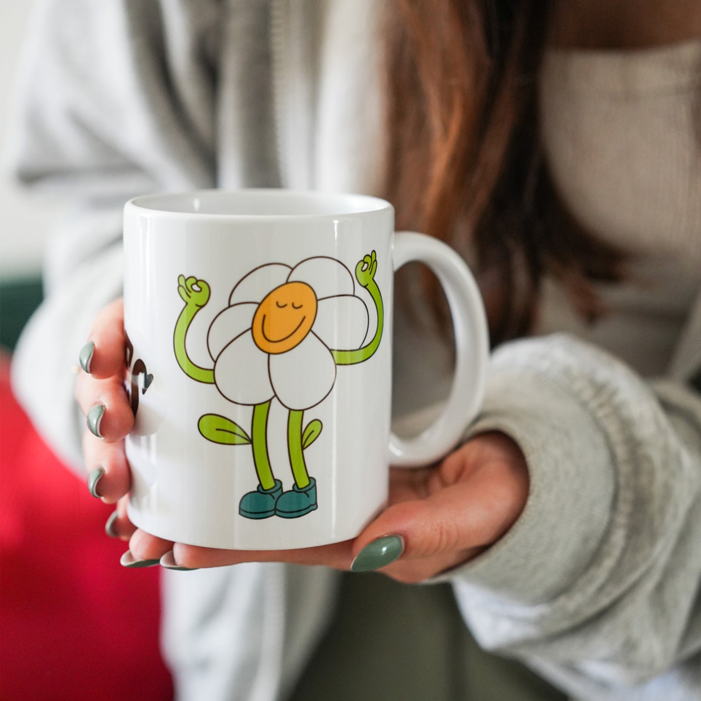 Mug à message avec illustration vintage et anse dorée