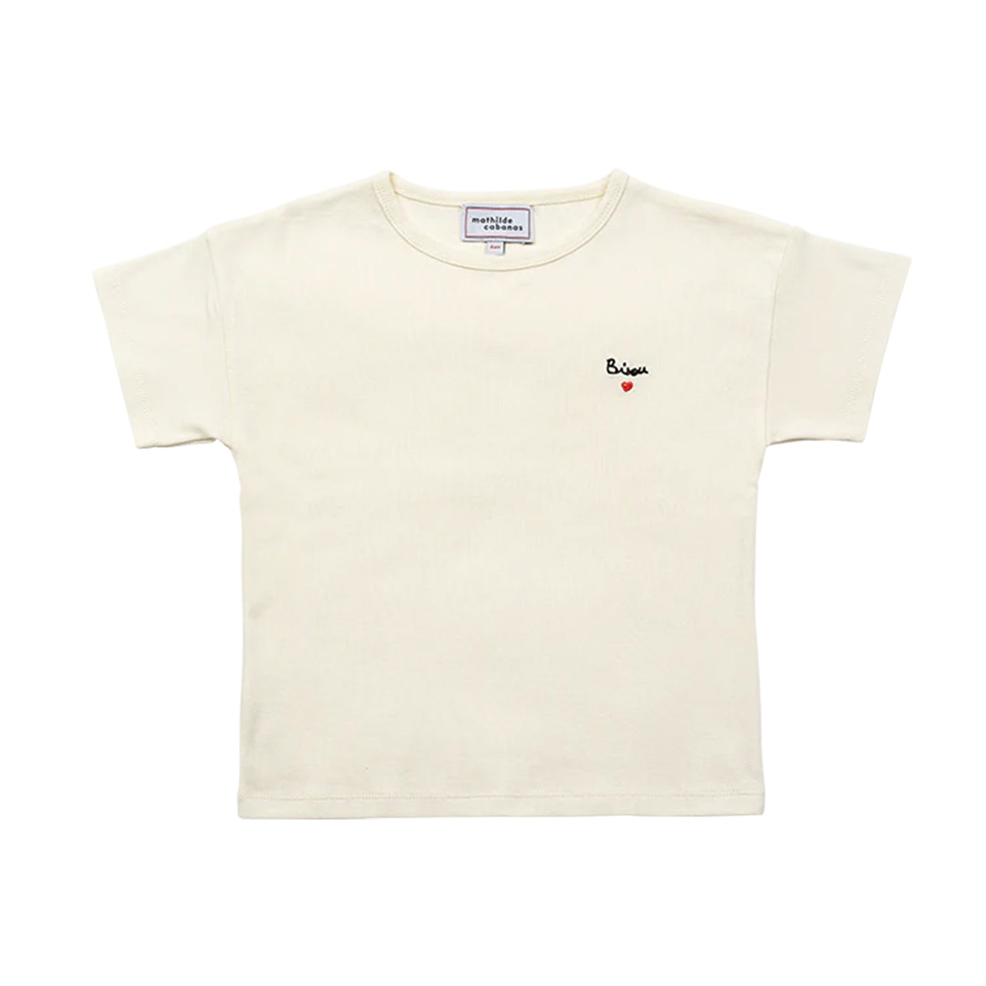 T-shirt enfant brodé 'bisou' avec un design mignon.