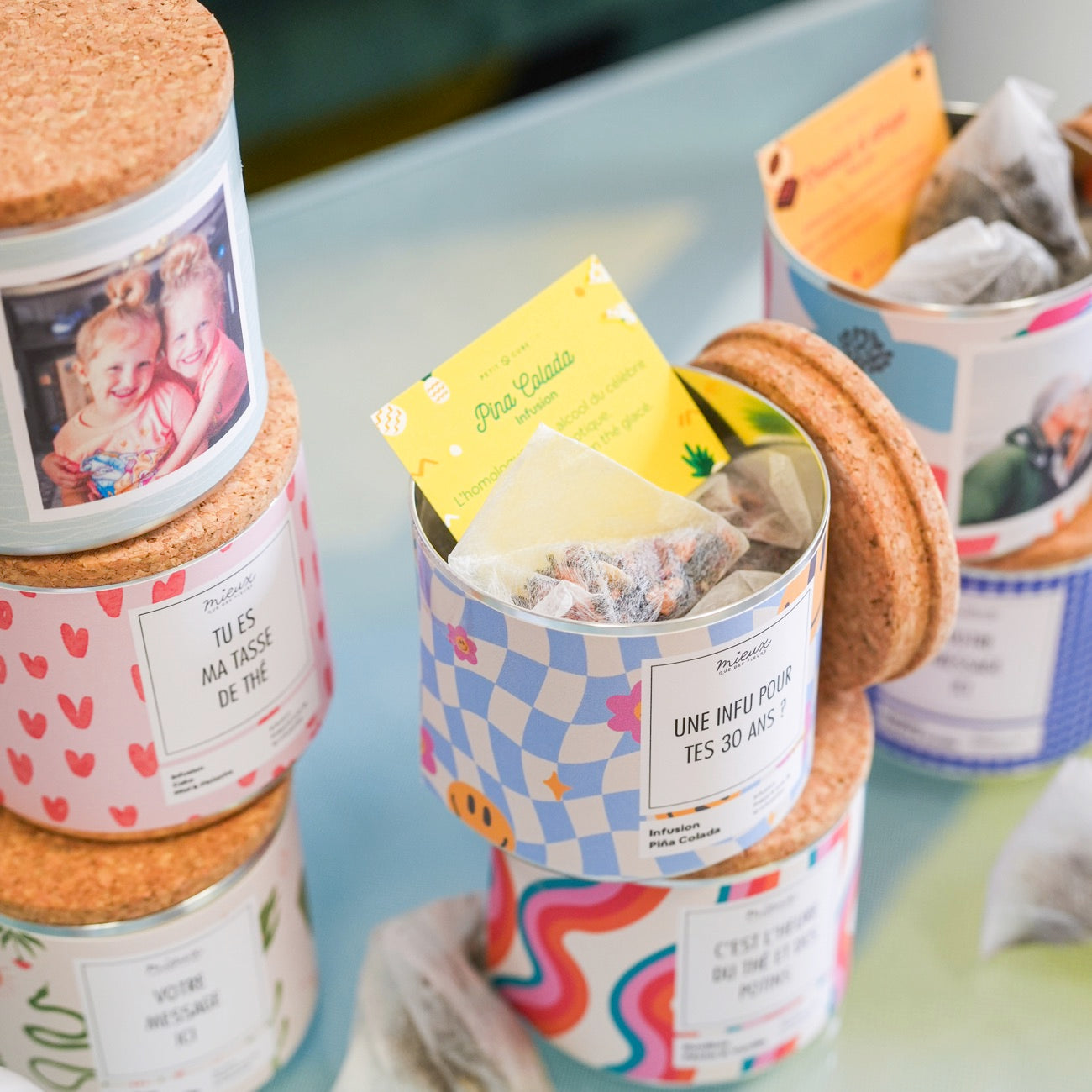 Boîte de thé personnalisée avec photo en gros plan