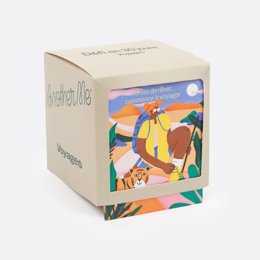 Couverture du défi de voyage avec des illustrations colorées