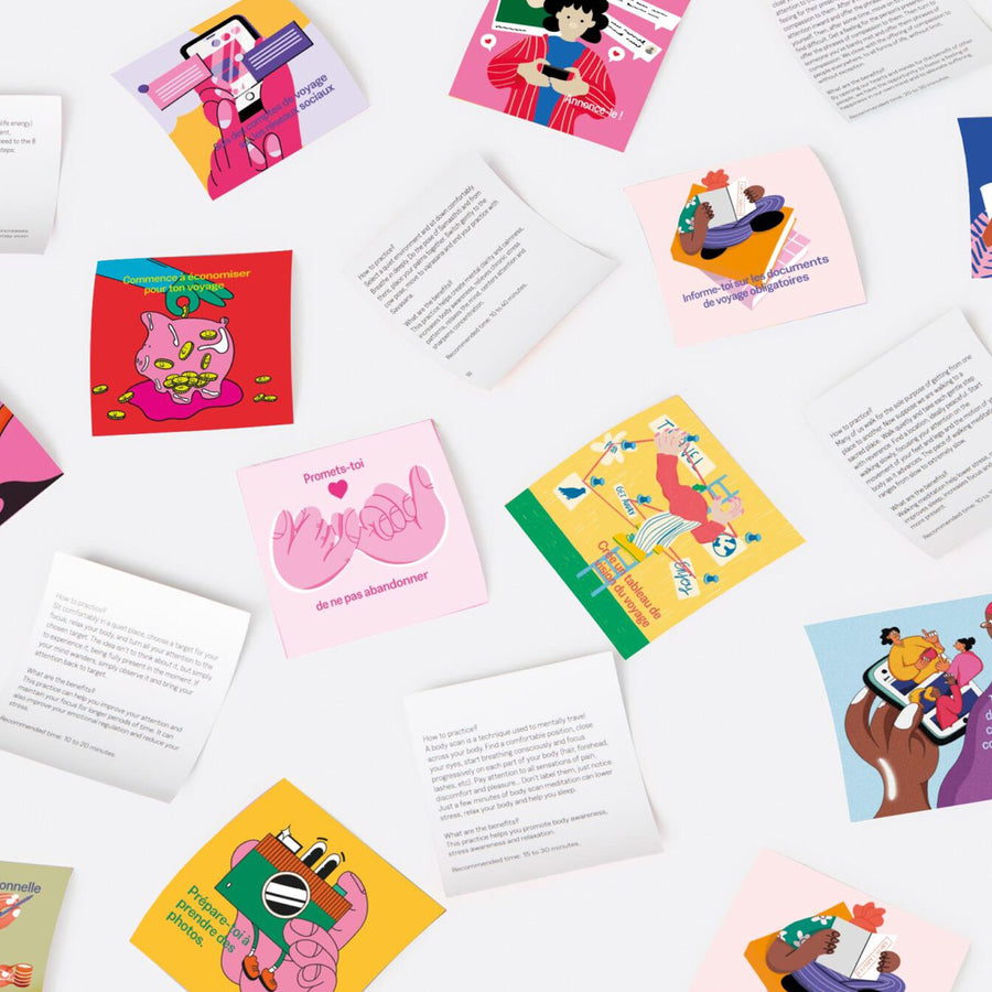 Couverture du défi de voyage avec des illustrations colorées.