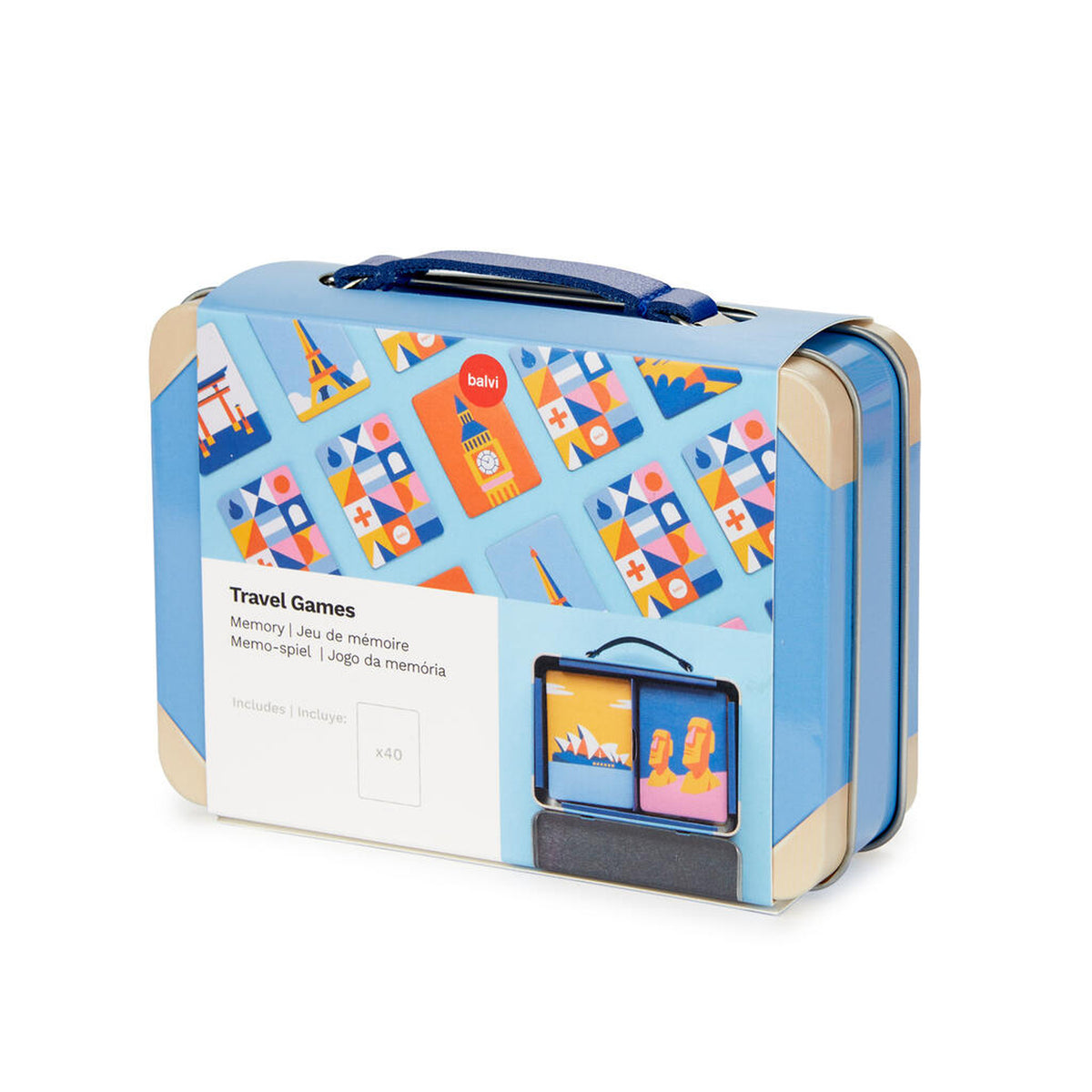 Mini-valise en métal pour jeu de memory, design voyage