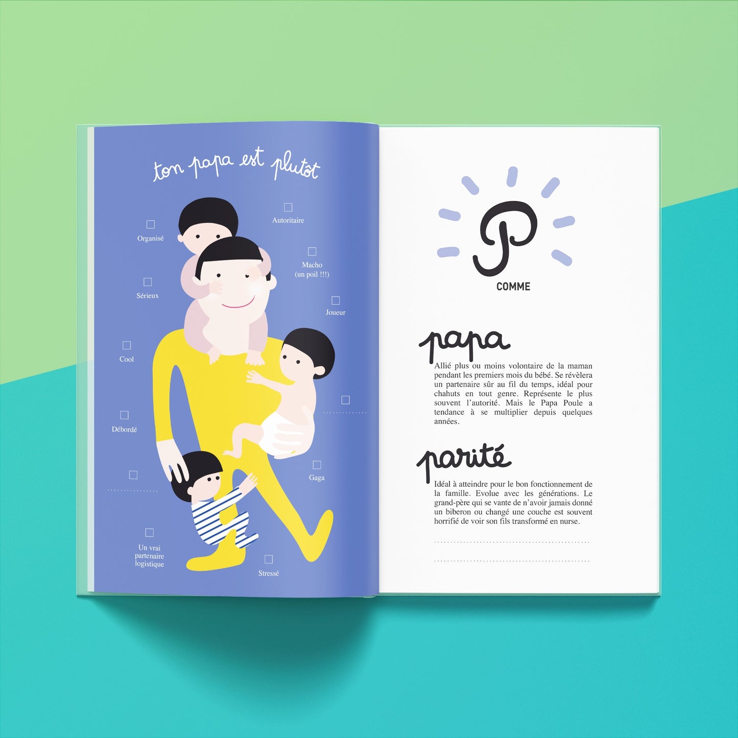 Carnet illustré pour la première année d'un bébé, couverture colorée.